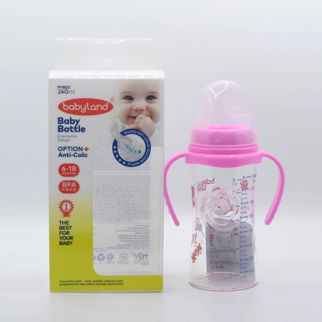 شیشه شیرخوری سرگرد دسته دار پیرکس 6-18 ماه بی بی لند